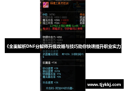 《全面解析DNF分解师升级攻略与技巧助你快速提升职业实力》
