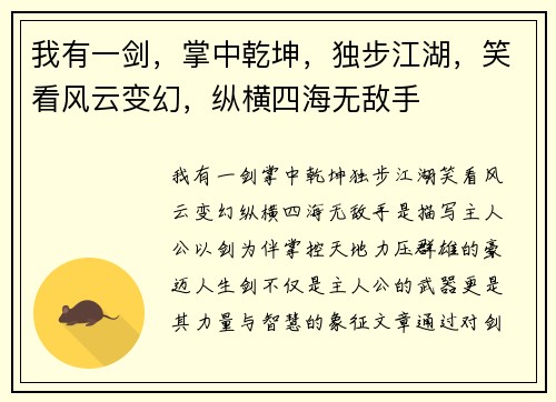 我有一剑，掌中乾坤，独步江湖，笑看风云变幻，纵横四海无敌手